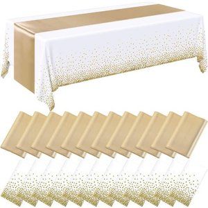 24 Packs Wedding Satin Table Runner Disposable Plastic 54 x108 Inch Table Cloths